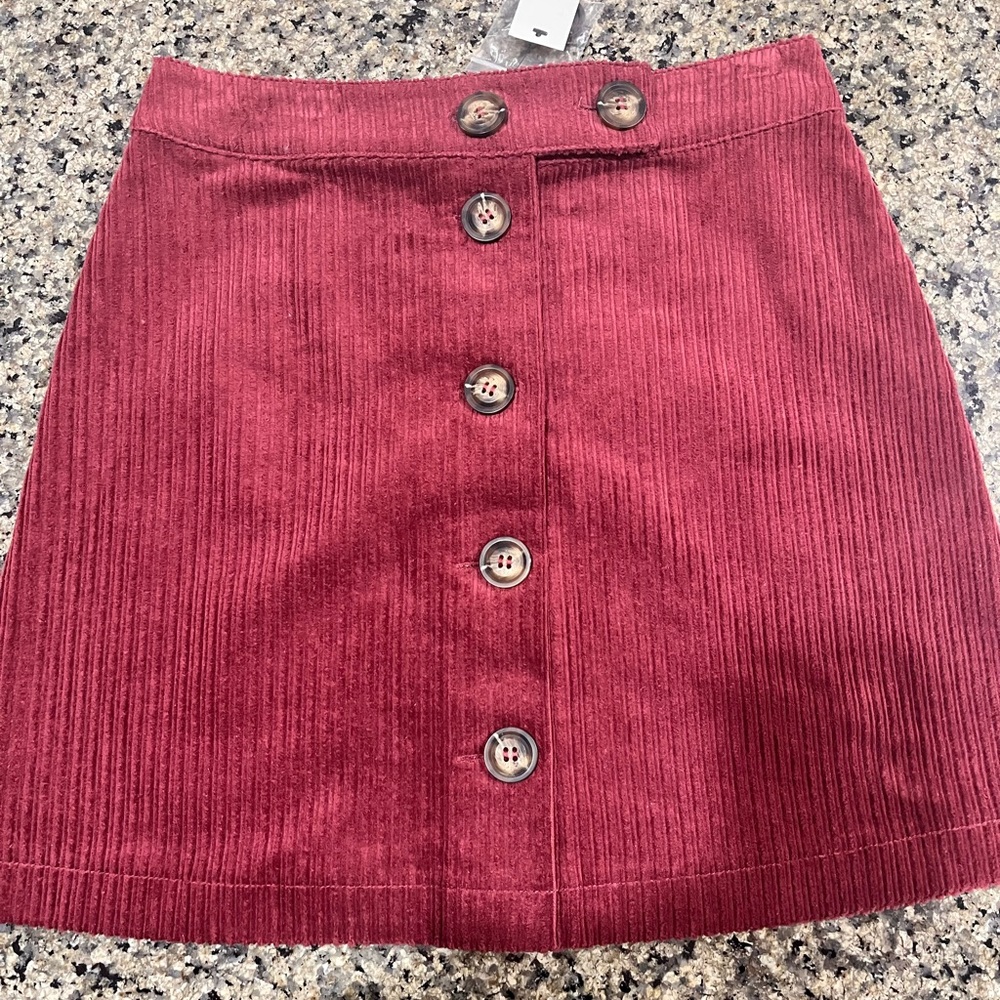 Francesca's Collections Burgundy Corduroy Mini Skirt